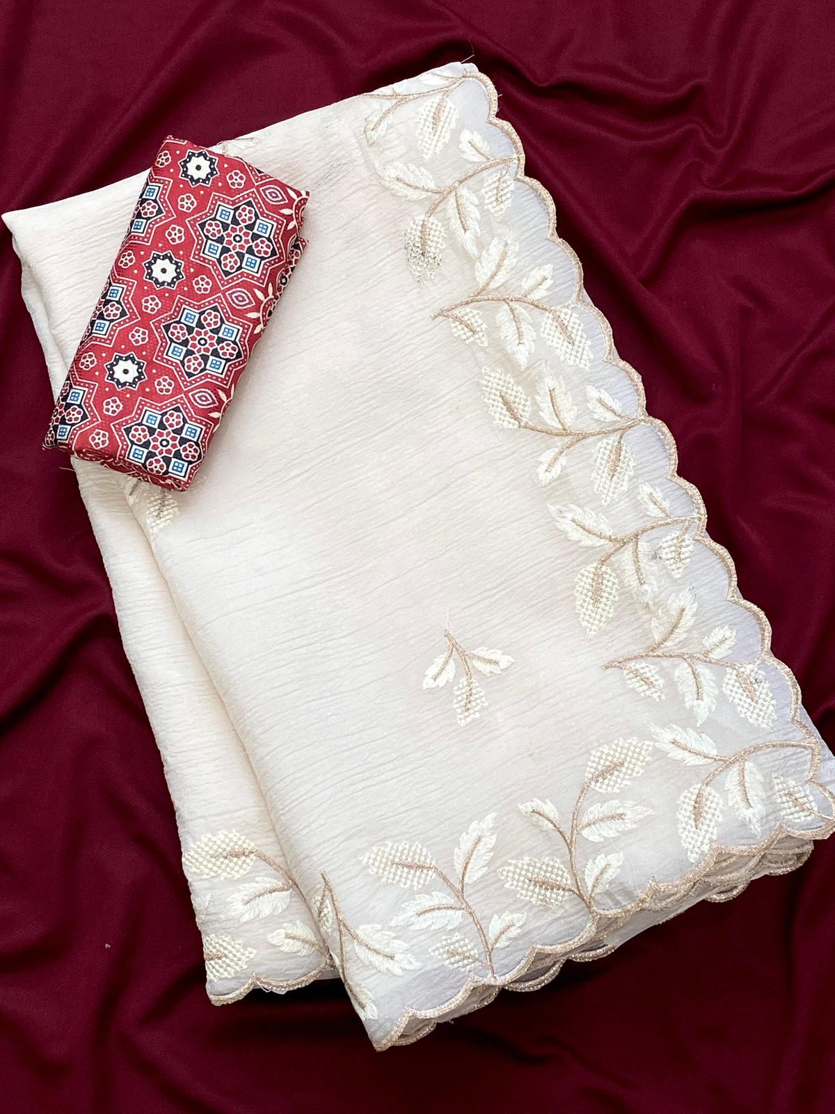 Premium Crunchy Fabric Saree with Peacock Design & Rich Multi-Thread Embroidery