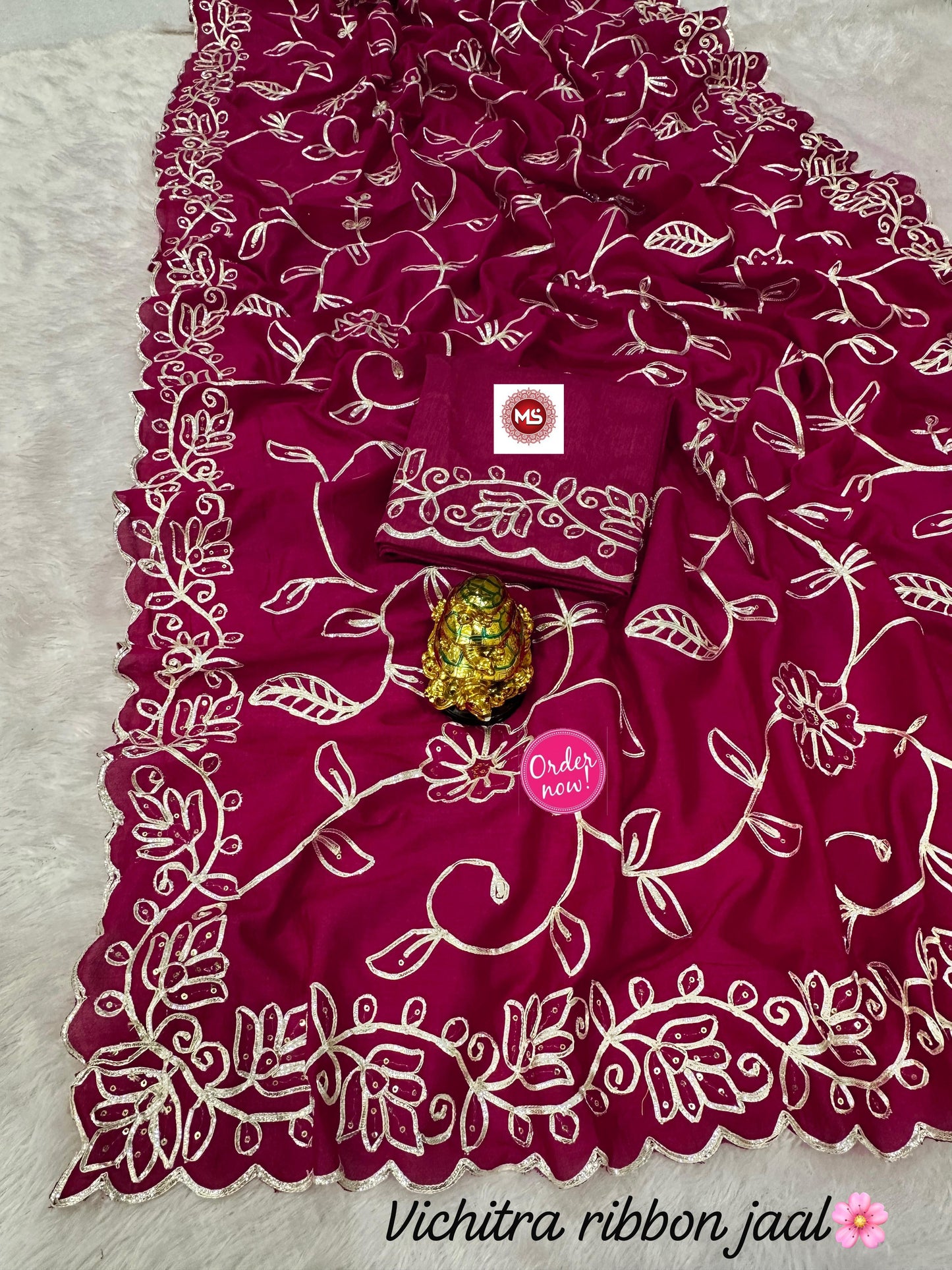 Vichitra Silk Saree with Designer Ribbon & Sequin Work