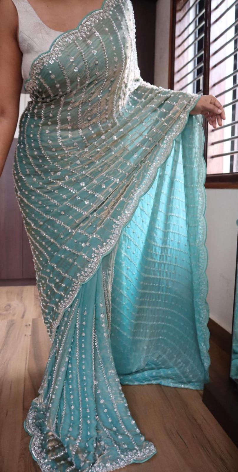 Luxurious Glam Handwork Saree Premium Space Silk with Beads Work