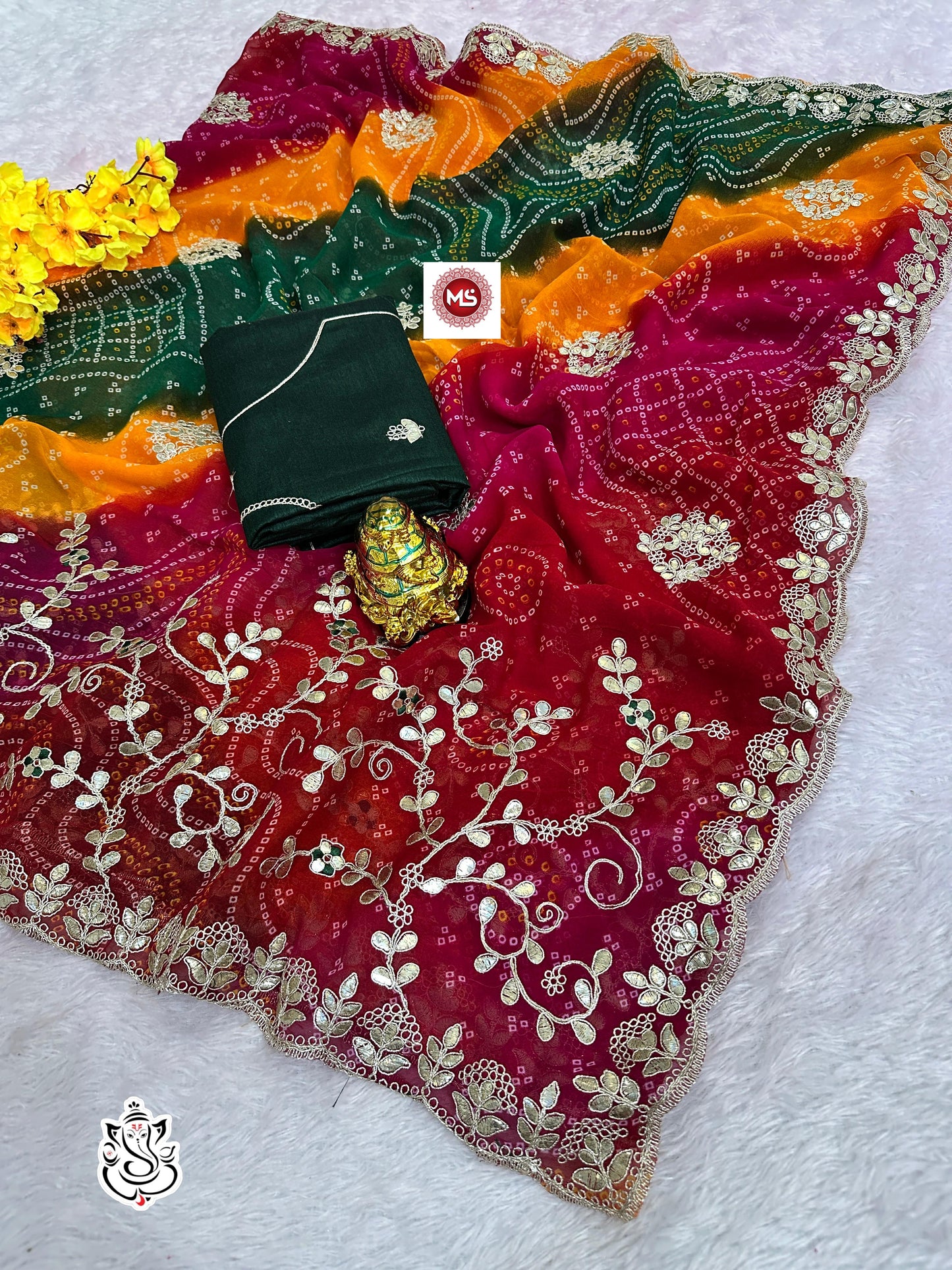Vibrant Blend C*C Georgette Bandhej Panchrangi Saree