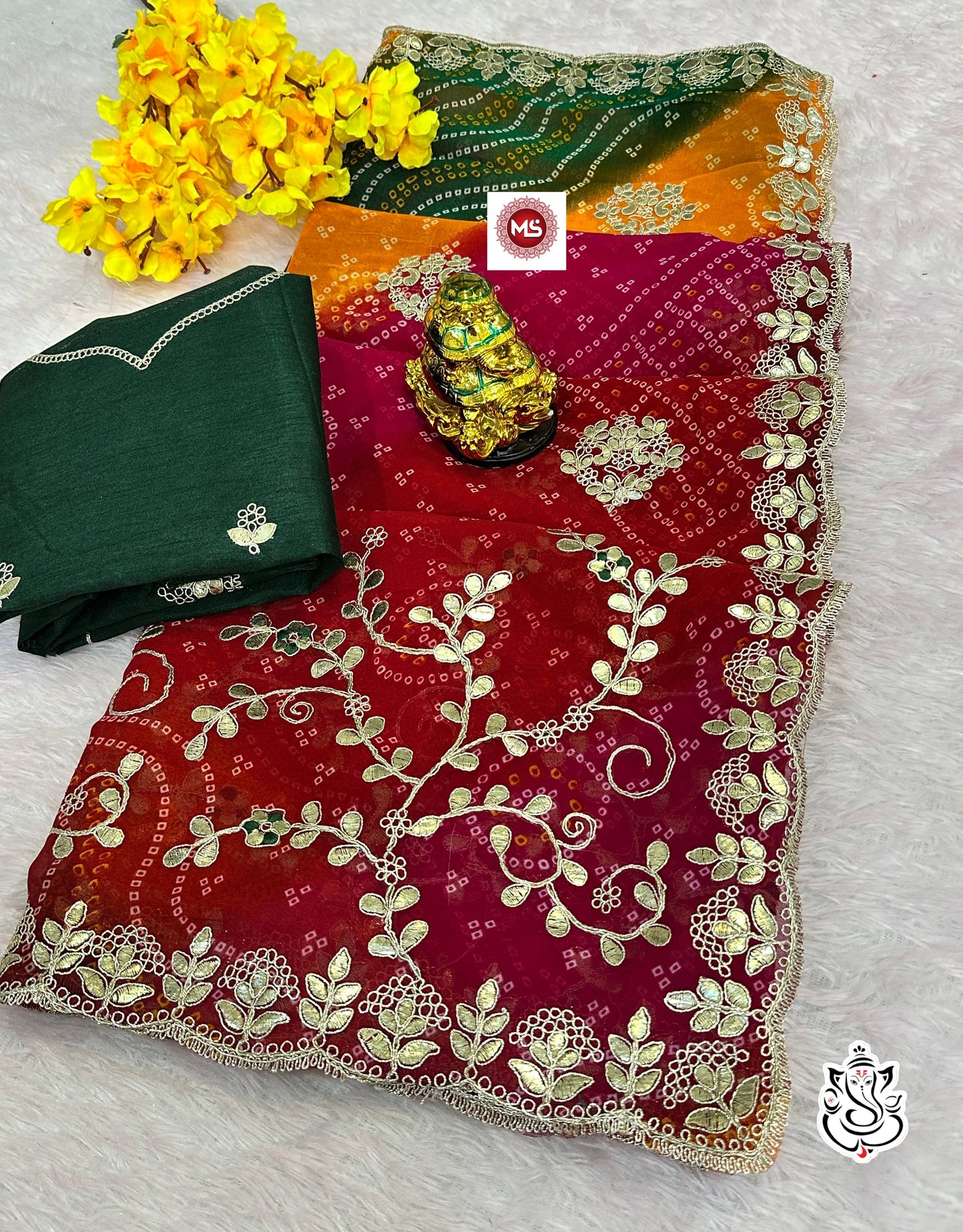 Vibrant Blend C*C Georgette Bandhej Panchrangi Saree