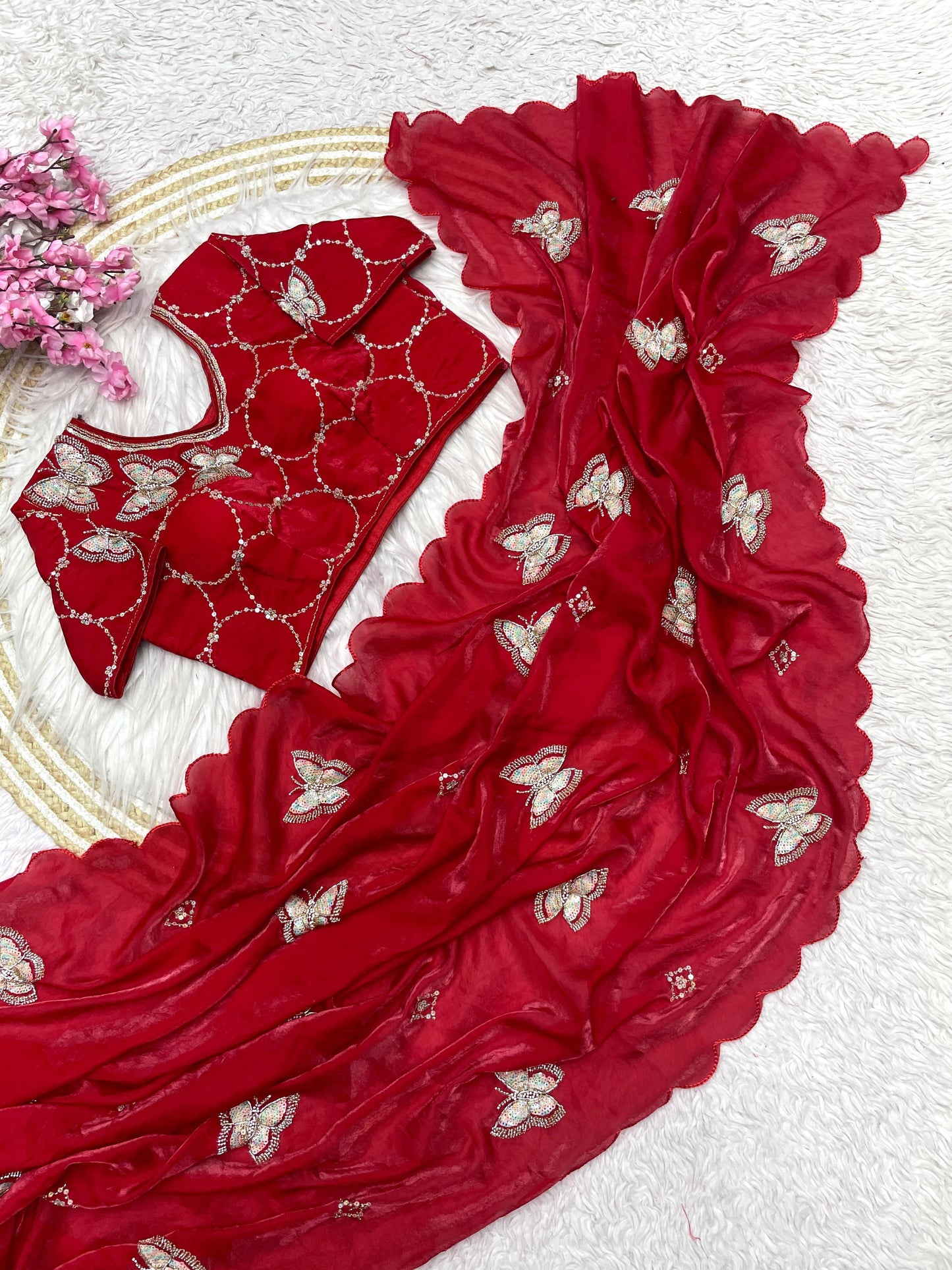 Premium Fandy Satin Blouse with Exquisite Khatli Brits Work