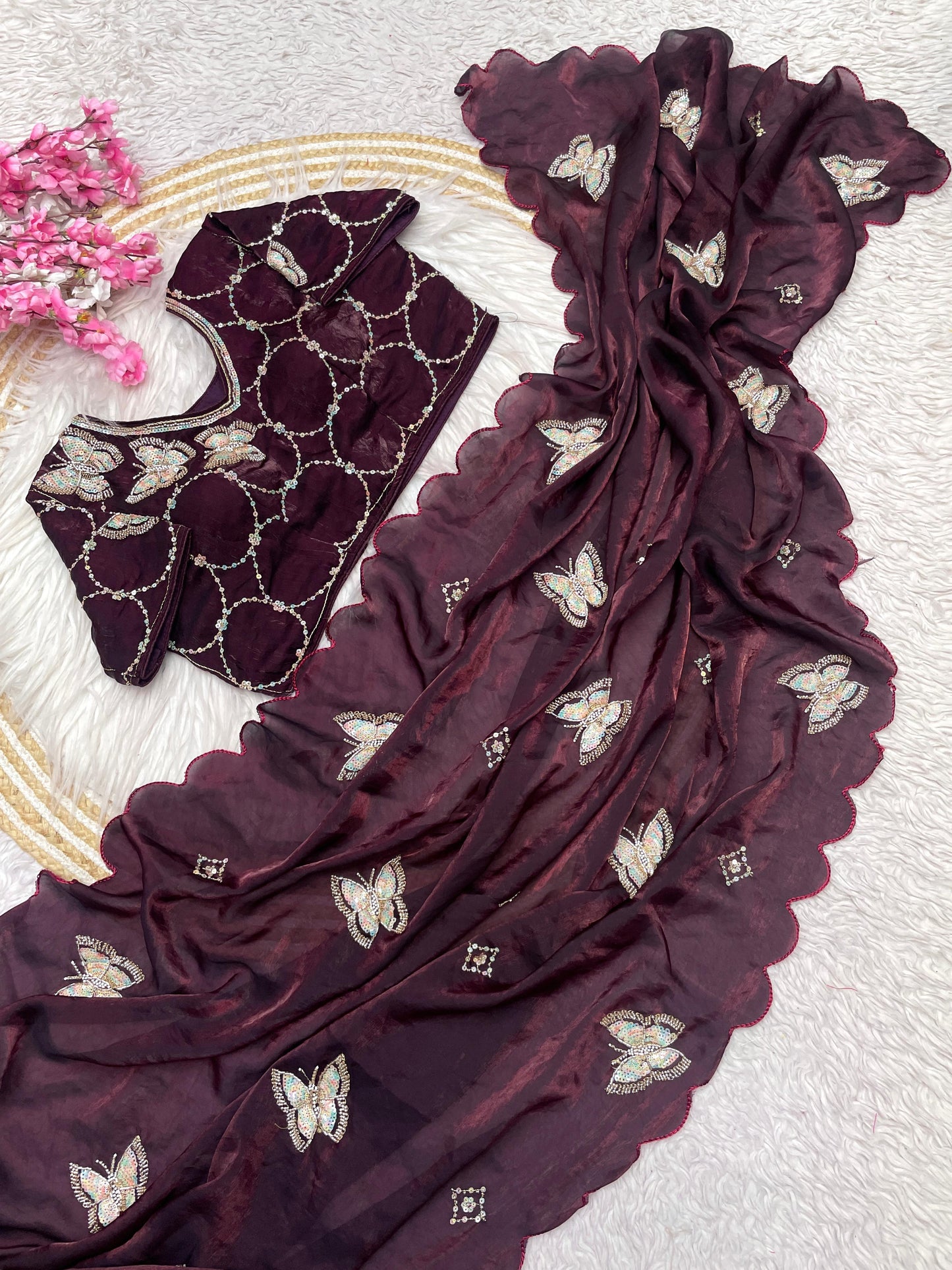 Premium Fandy Satin Blouse with Exquisite Khatli Brits Work