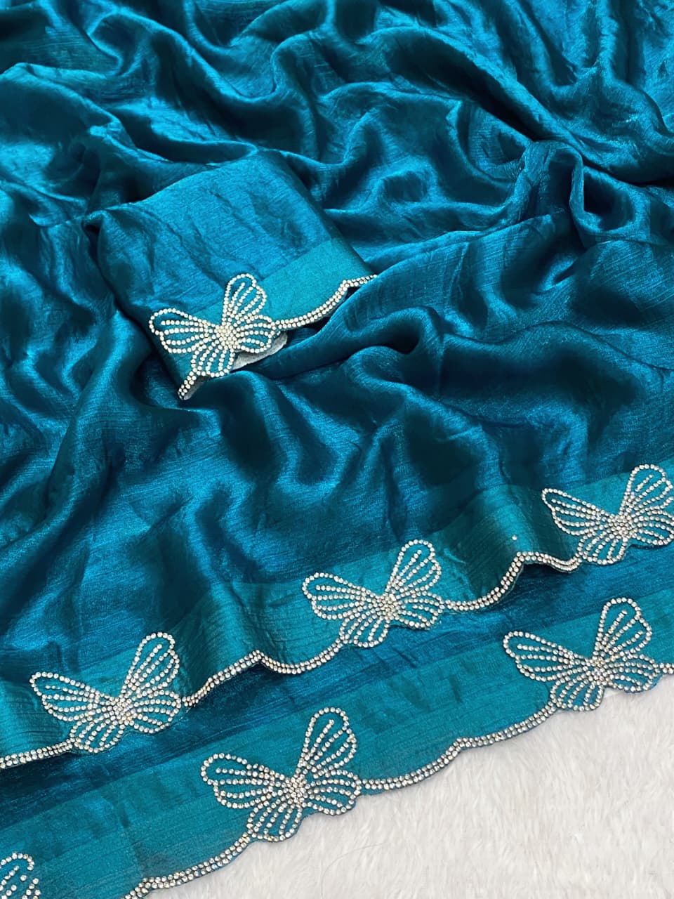 Premium Fendy Chiffon Saree with Complete Zarkan Diamond Work