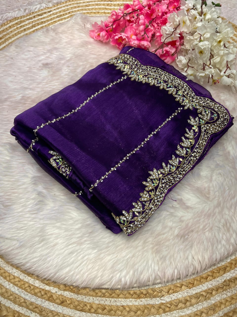 Premium Jimmy Choo Handcrafted Khatli Cut Dana Work Saree