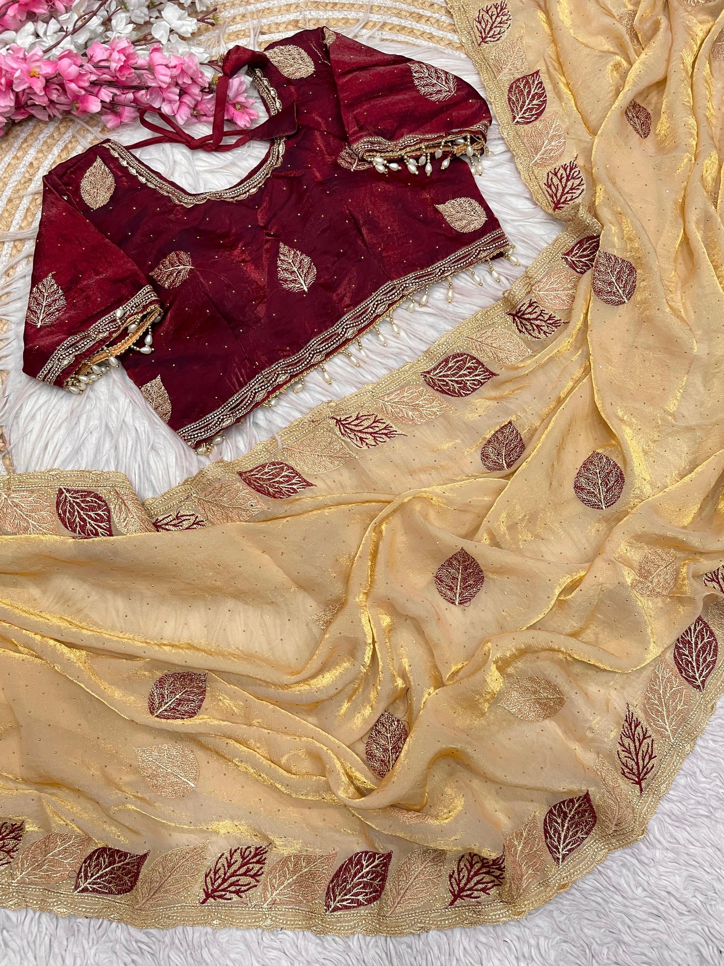 Premium Fendy C-Pallu Satin Designer Saree