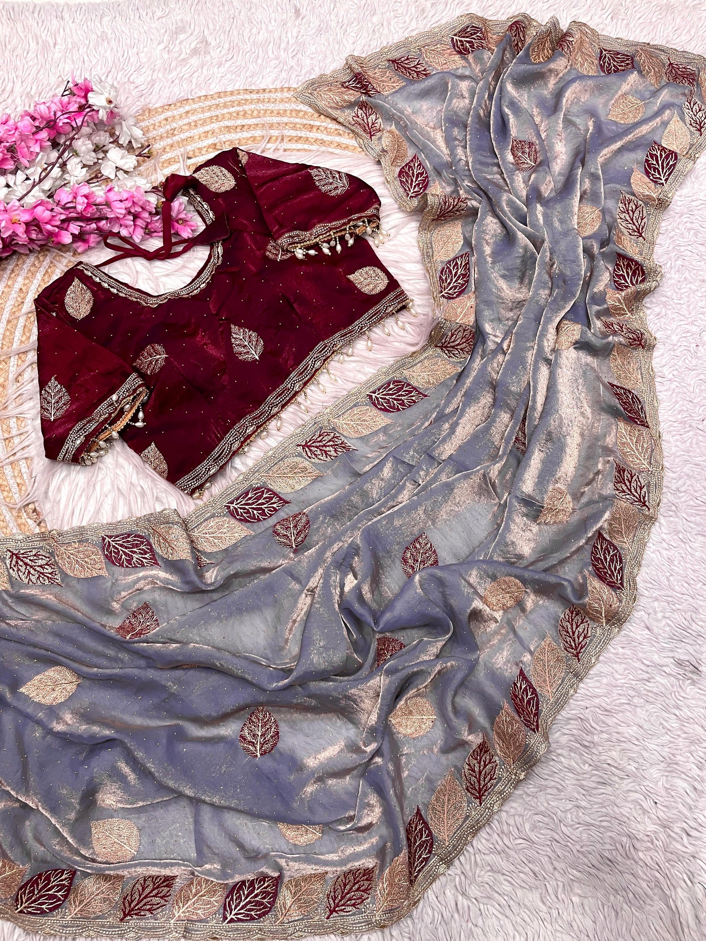 Premium Fendy C-Pallu Satin Designer Saree
