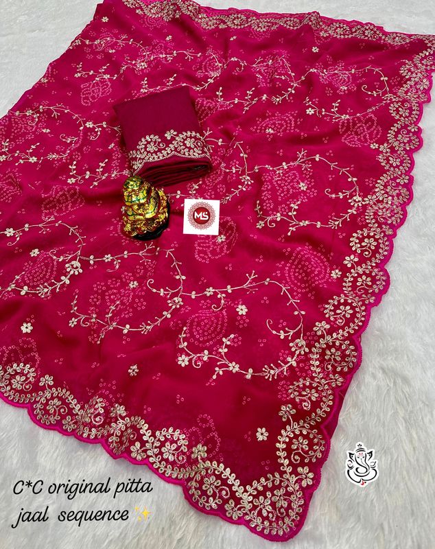 Premium C*C Special Bhandej Pattern Georgette Silk Saree