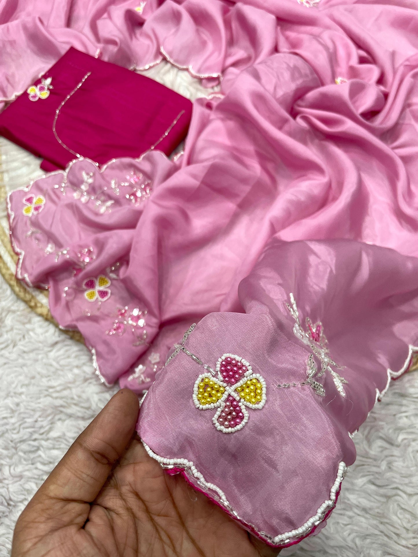 Premium H.O. Silk Saree with Handcrafted Khatli Work