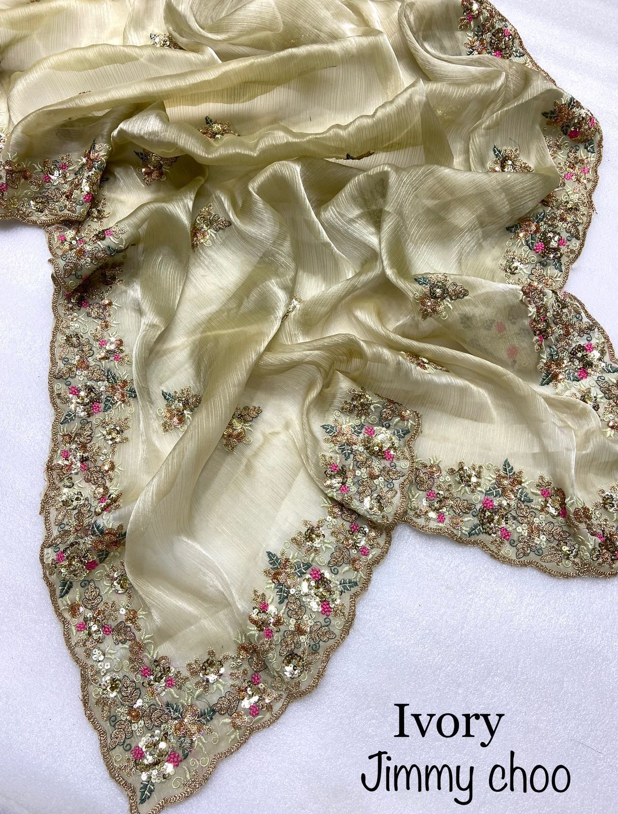 Premium Heavy Zimmy Chu Silk Saree with Embroidered C-Pallu