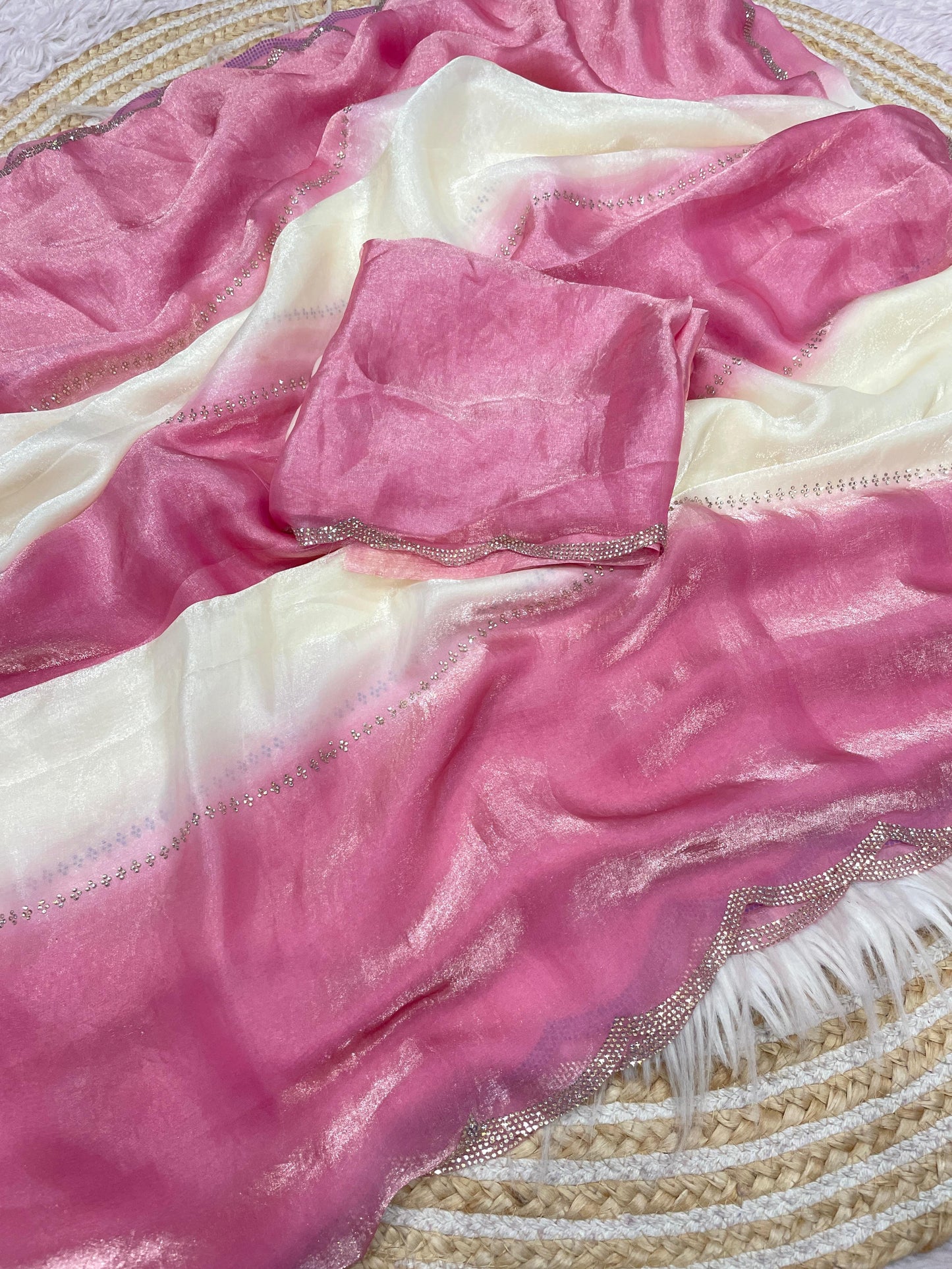 Elegant Fandy Satin Saree with Jarkan Work