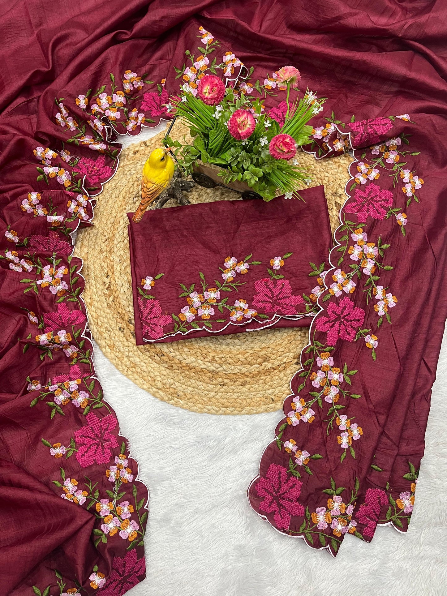 Premium Pure Manipuri Silk Saree with Multi-Color Thread Work