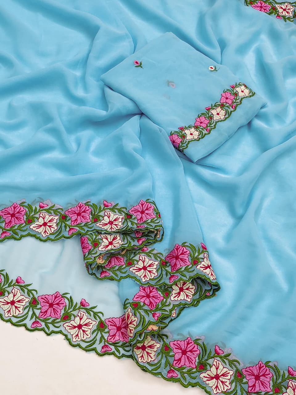 Premium Pastel Elegance Multi-Thread Embroidered Saree