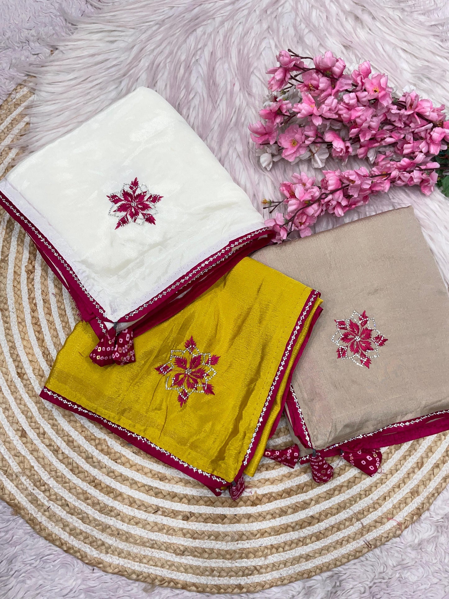 Elegant Charm Chinnon Embroidered Saree with Foil Print Blouse