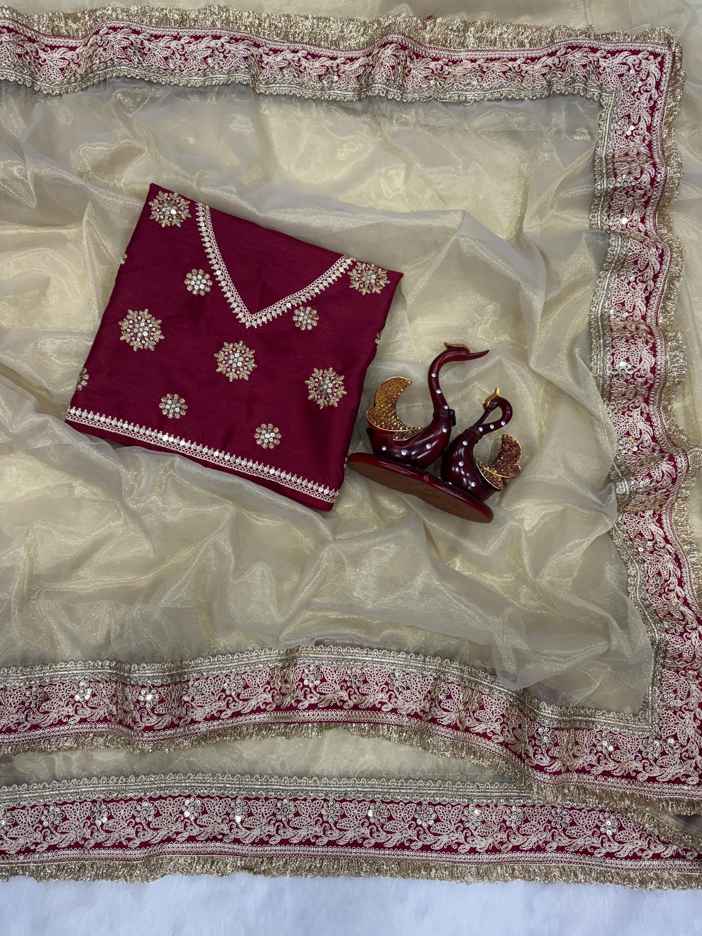 Soft Twil Net Saree with Premium Sequins & Dori Embroidery Blouse