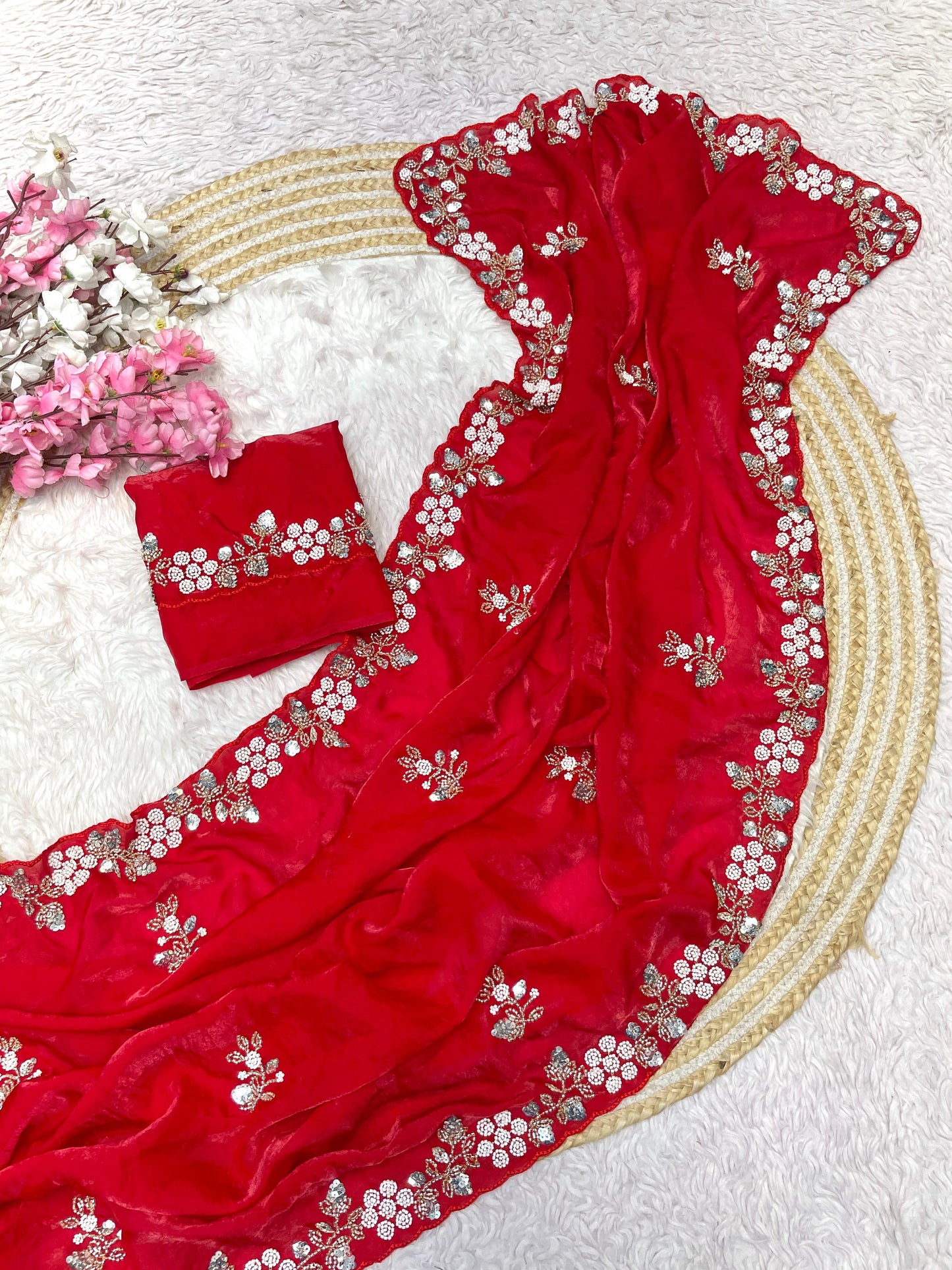 Elegant Fandy Satin Saree with Sequence Brits Work