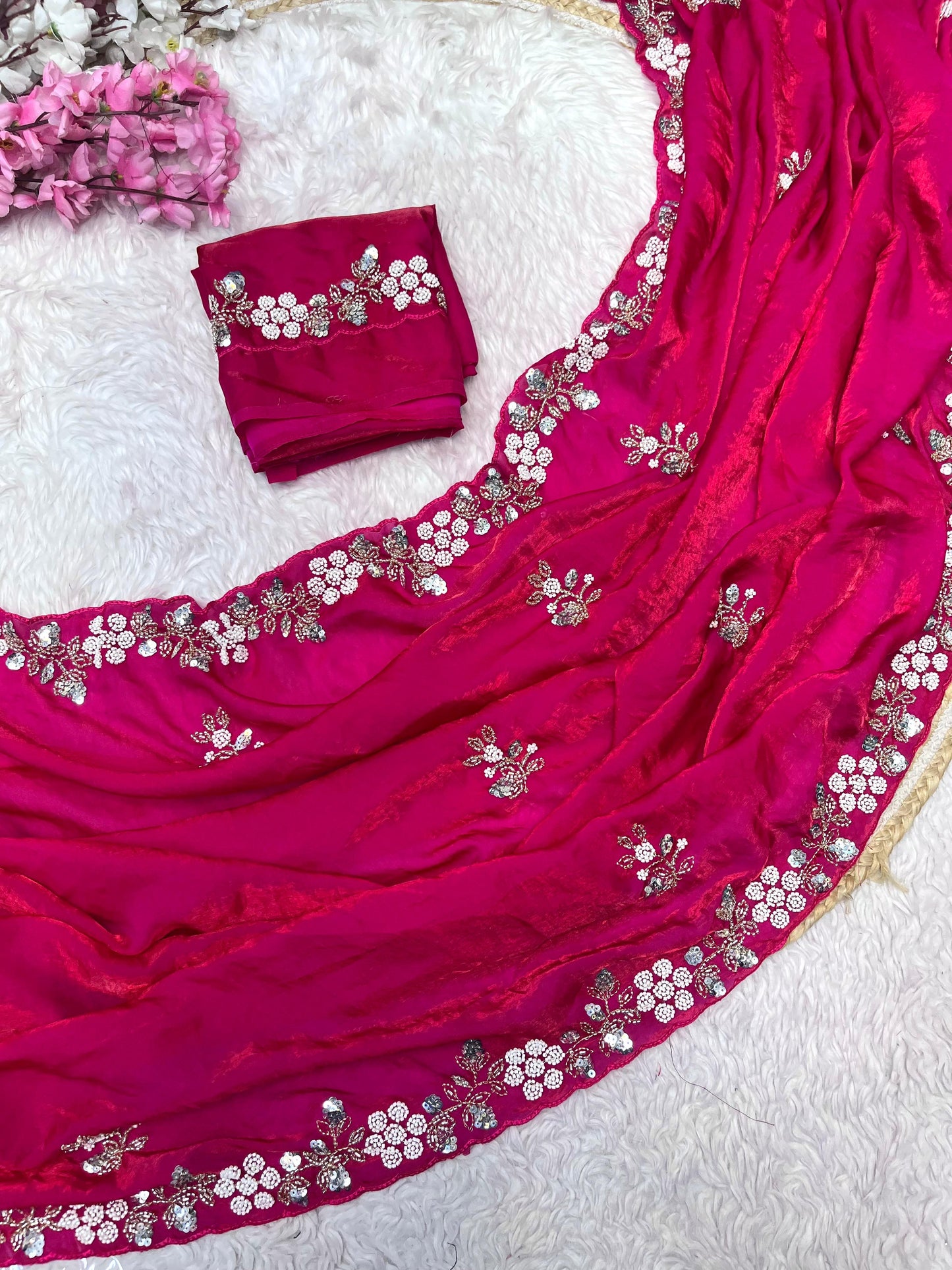 Elegant Fandy Satin Saree with Sequence Brits Work