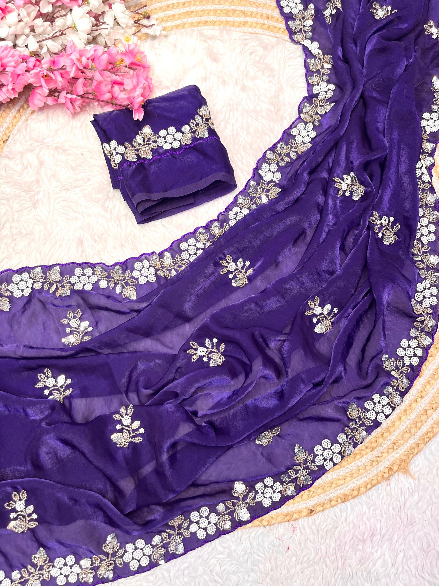 Elegant Fandy Satin Saree with Sequence Brits Work