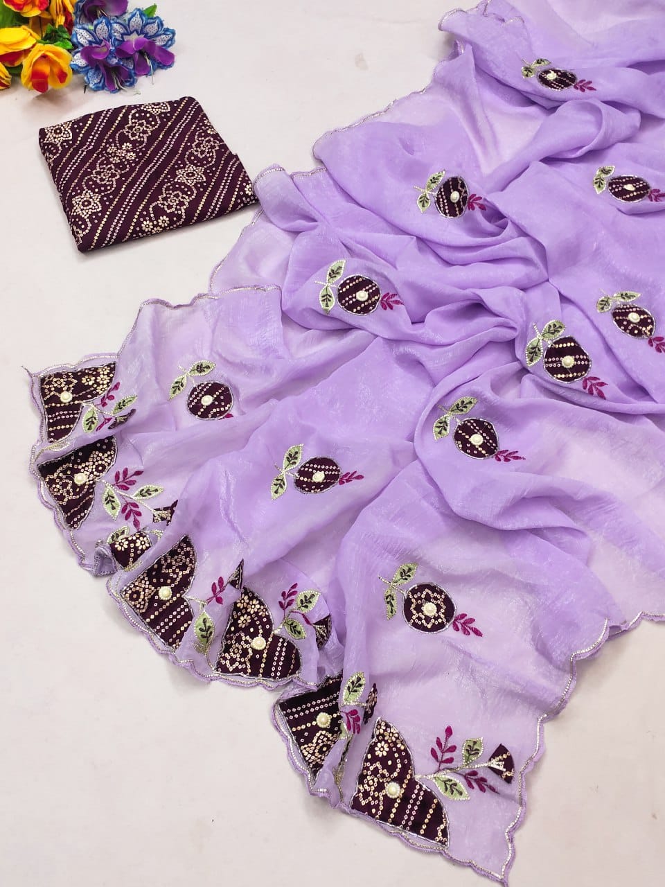 Elegant Handcrafted Designer Crunchy Chiffon Saree
