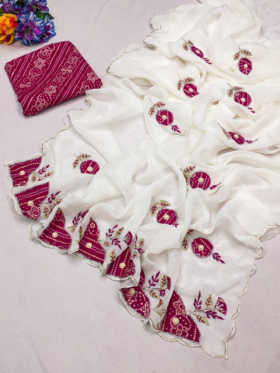 Elegant Handcrafted Designer Crunchy Chiffon Saree