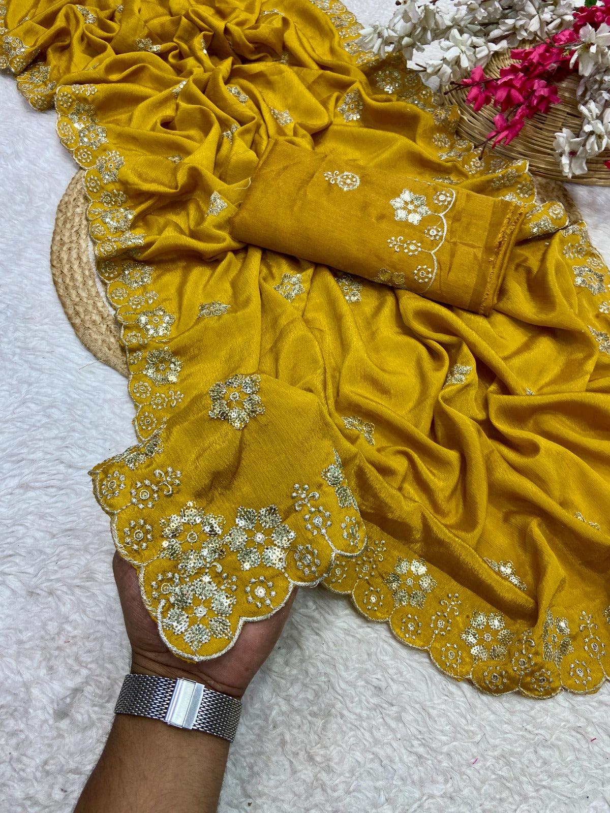 Premium Chinon Sequence Saree with Designer Blouse