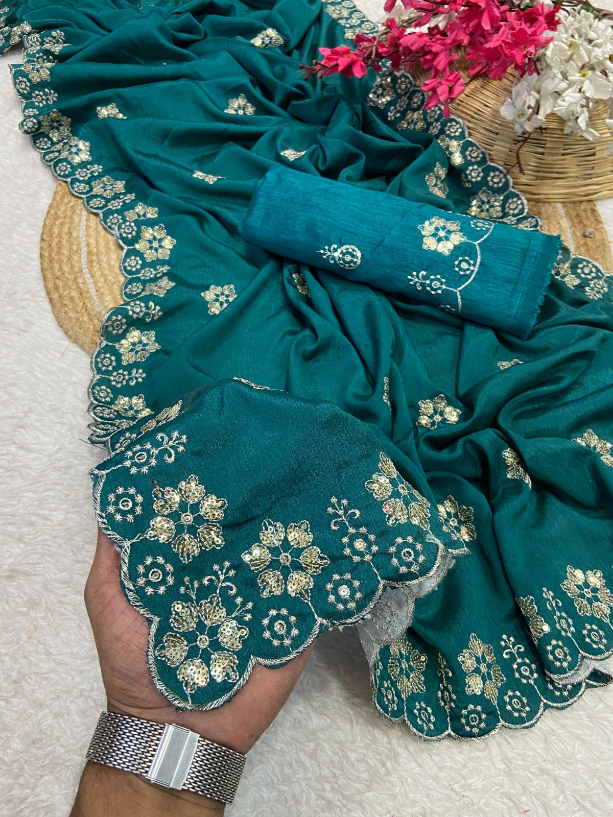 Premium Chinon Sequence Saree with Designer Blouse