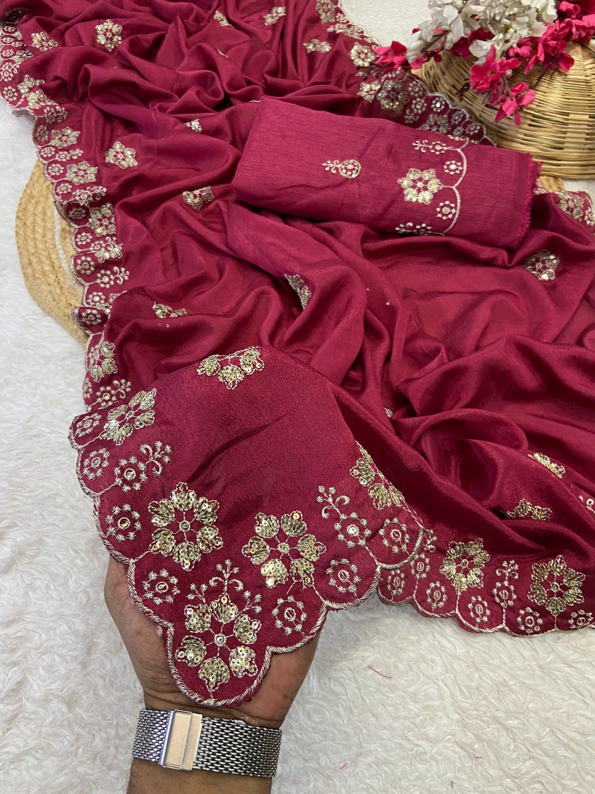 Premium Chinon Sequence Saree with Designer Blouse