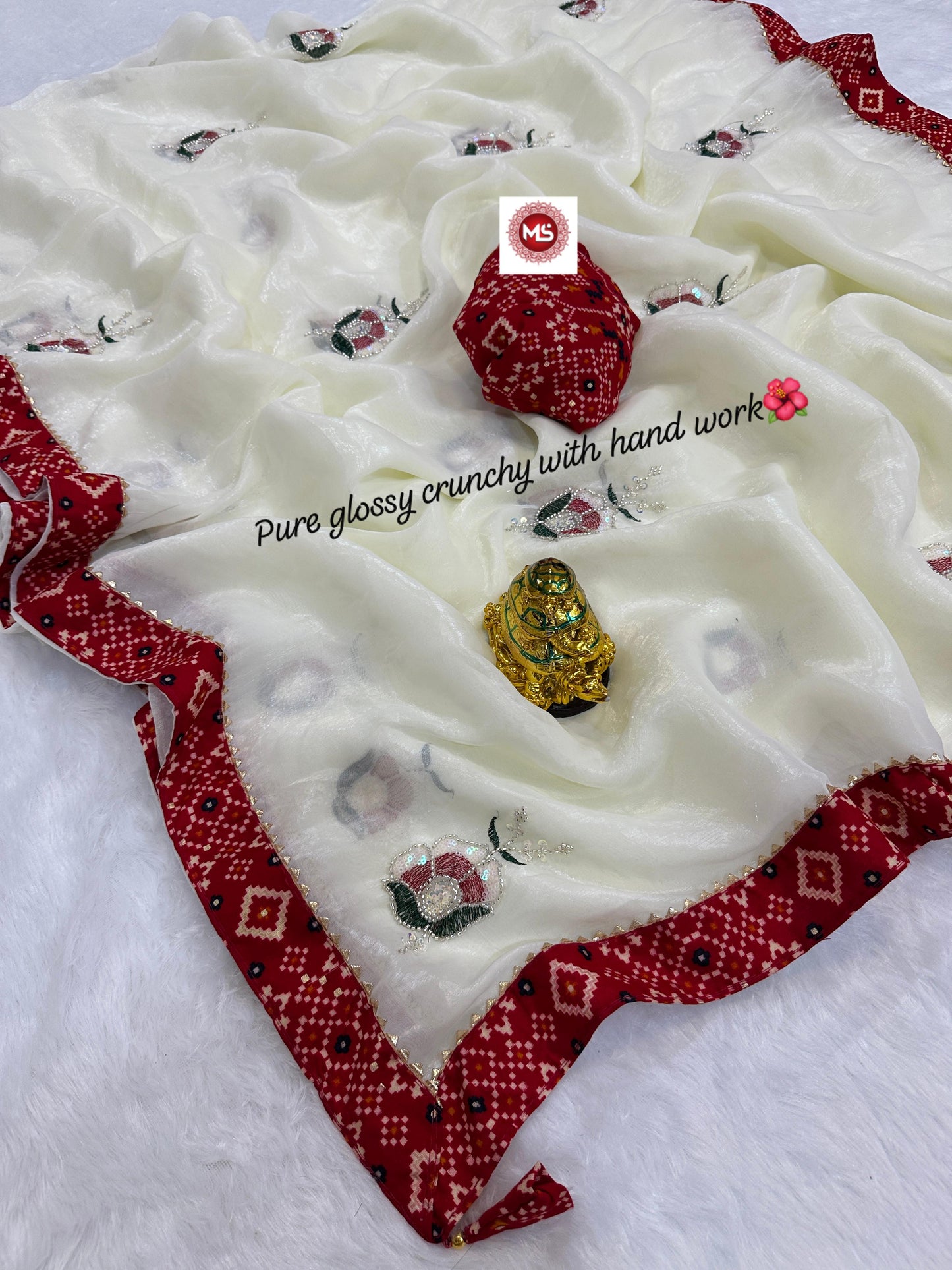 Luxury Crunchy Silk Designer Saree with Cutdana Moti Handwork