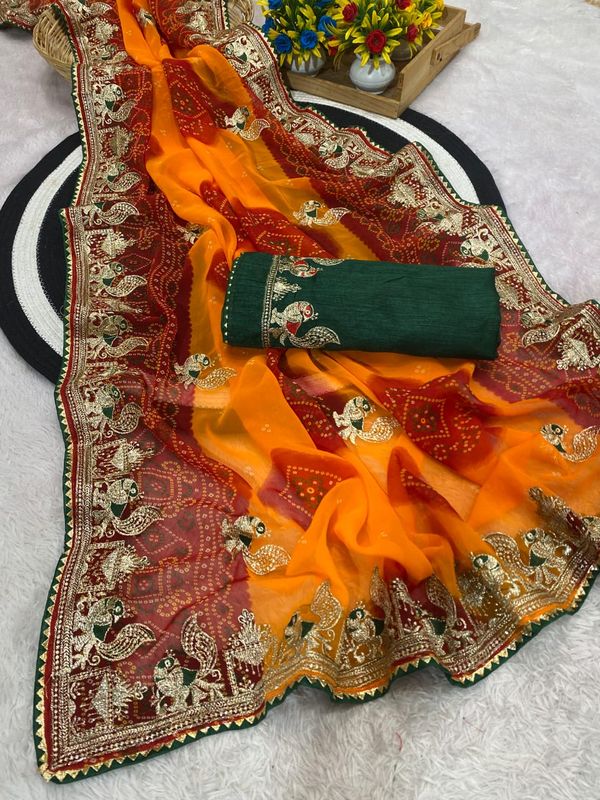 Premium Heavy Georgette Saree with C-Pallu Zari Embroidery