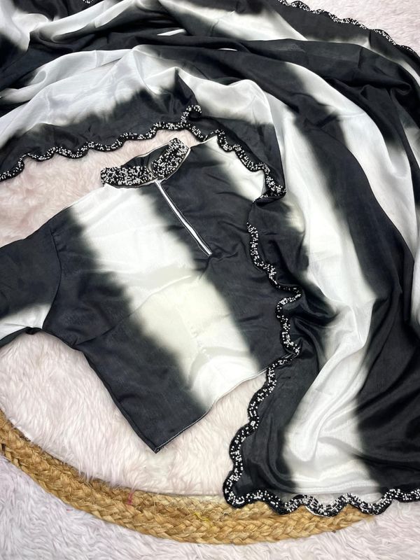 Elegant Chinon Digital Print Saree with Khatli Handwork & Arco Border