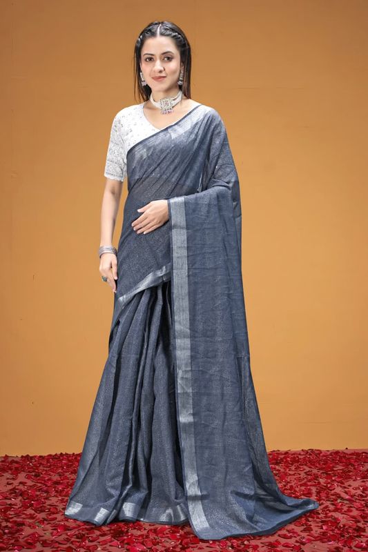Elegant Tissue Silk & Cotton Blend Saree with Sifli Work Blouse
