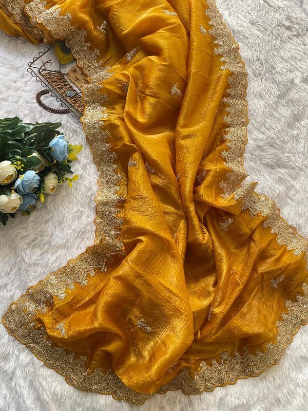 Premium Gold Crush Silk Saree with Heavy Zari, Sequins & Coding