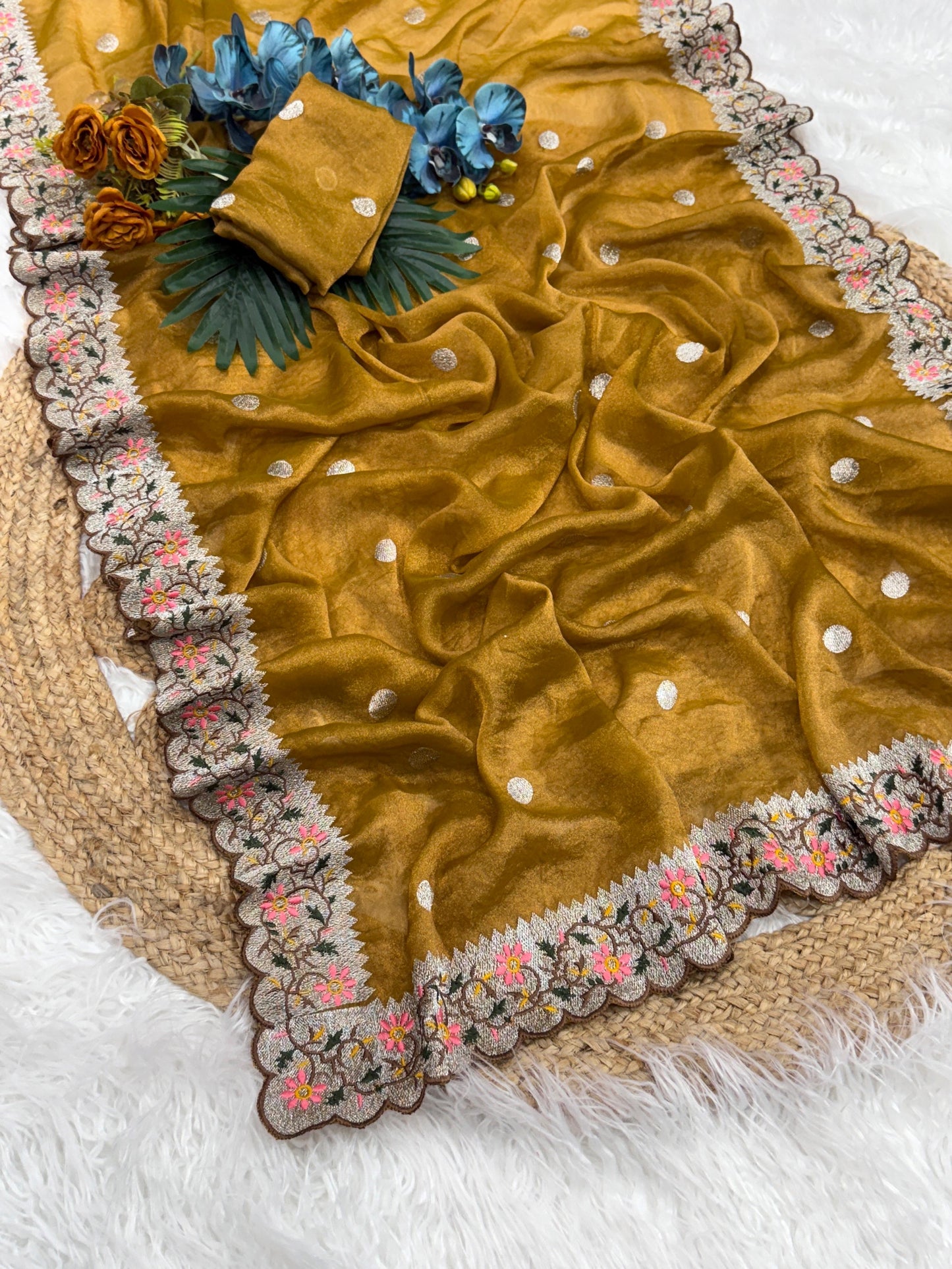 NC Moss Tissue Saree with Resham & Zari Embroidery