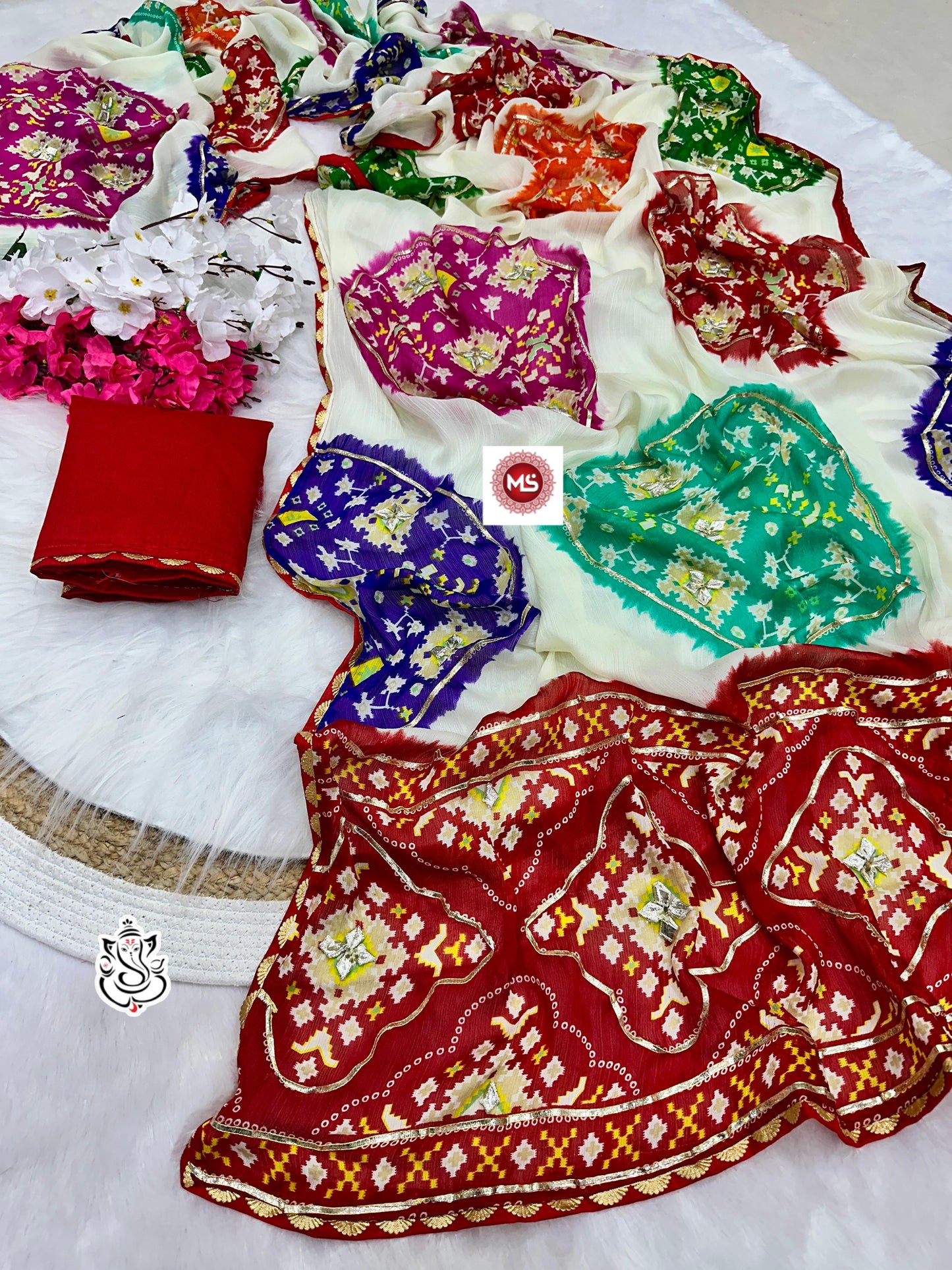 Premium Moss Chiffon Jaipuri Bandhej Patola Saree