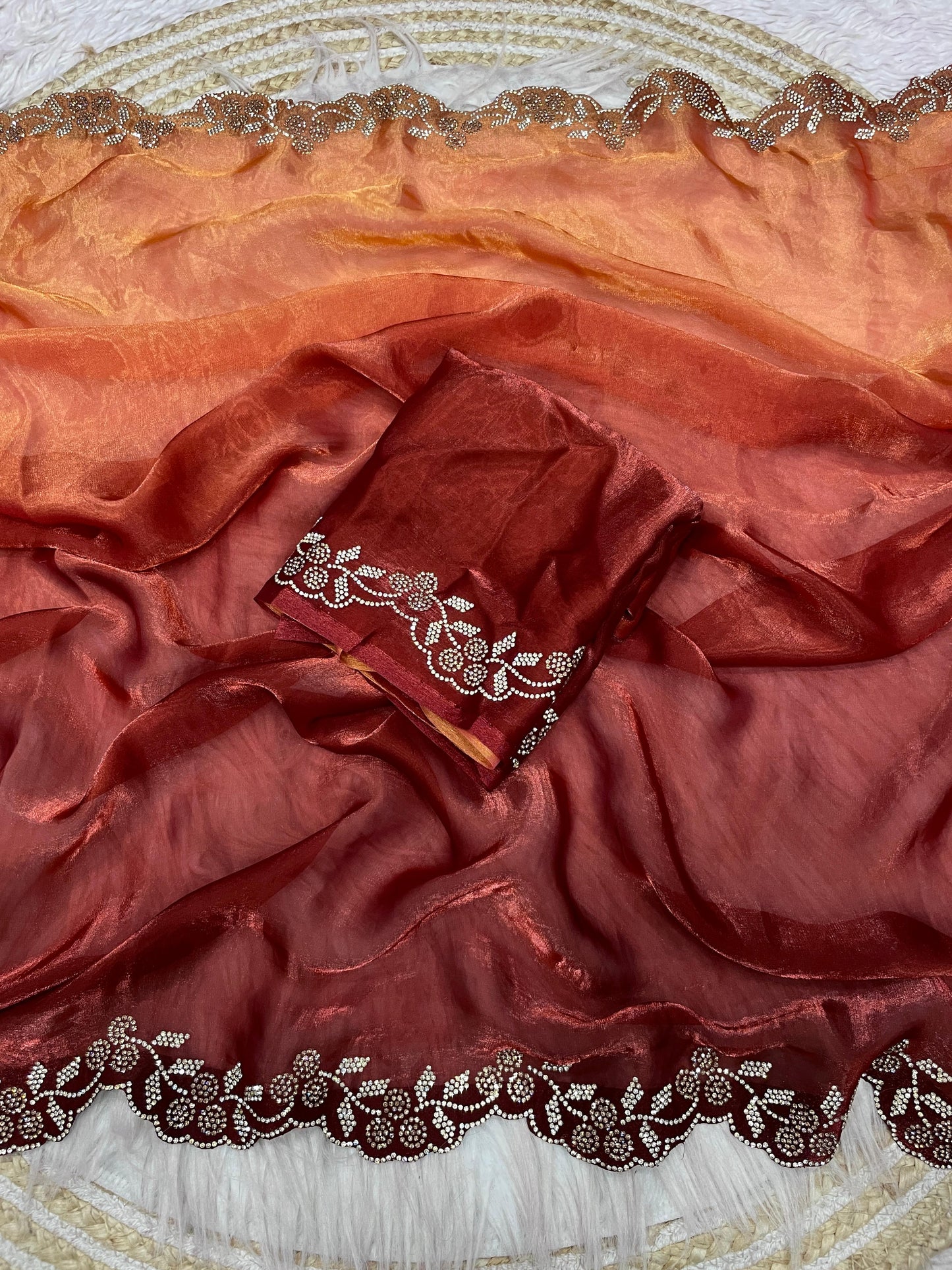 Premium Space Silk Padding Saree Jarkan & Siroski Handwork