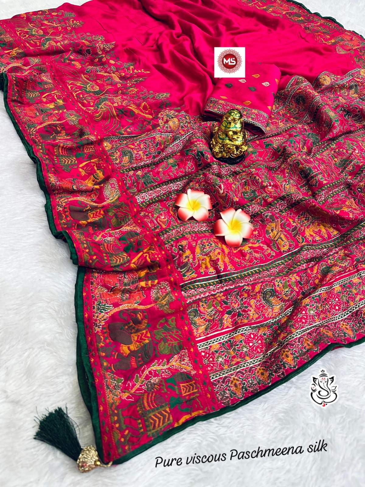 Heavy Rich Pallu Pure Viscose Pashmeena Silk Saree