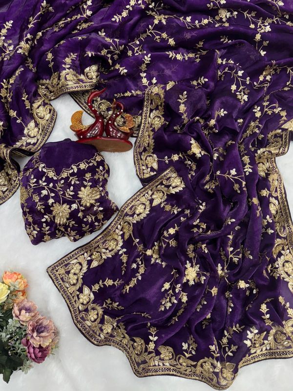 Space Silk Saree Beautiful Sequins & Zari Embroidery Work