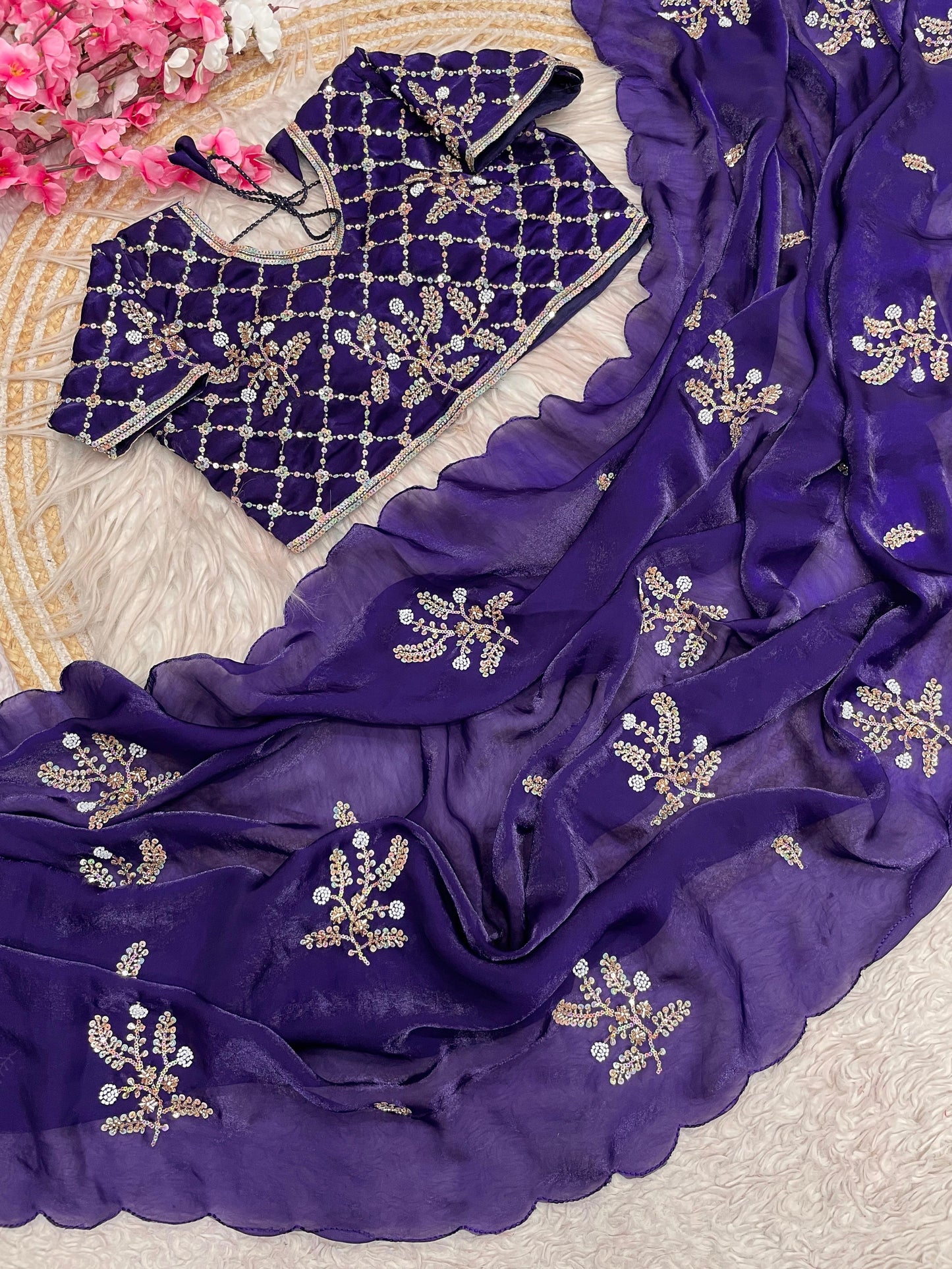 Fandy Satin Saree Beautiful Khatli & Brits Work