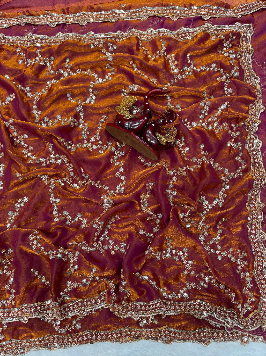 Luxurious Space Silk Saree Trending Handwork Design Original Beads Work