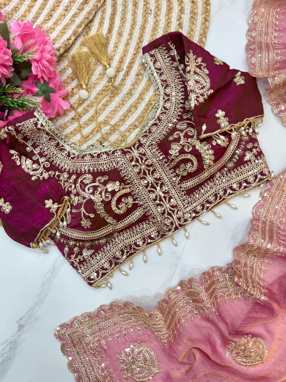 Premium Two-Tone Fendy Chiffon Embroidered Saree