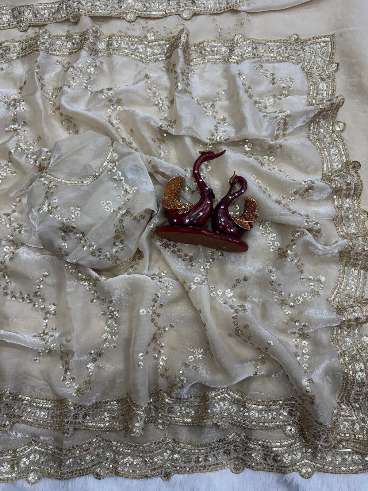 Premium Soft Space Silk Saree with Beautiful Sequins Embroidery