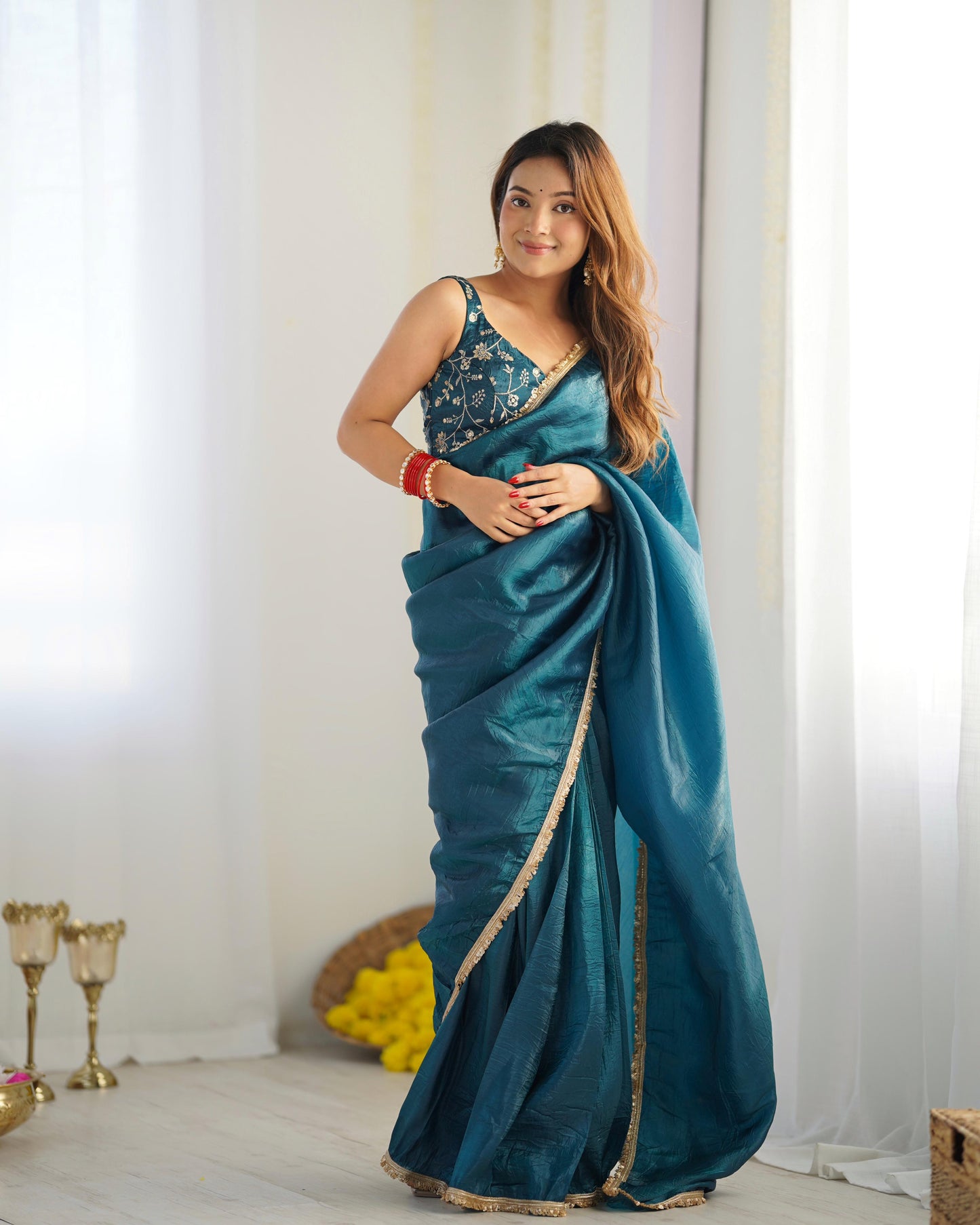 Premium Gold Crush Silk Ready-To-Wear Saree