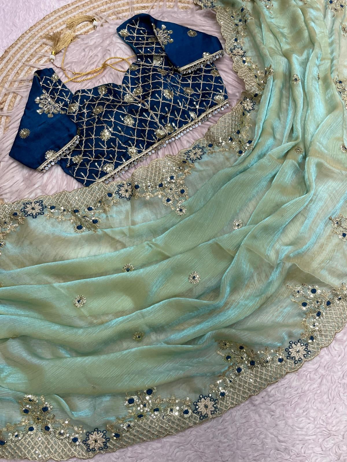 Fendy Chiffon Two-Tone Saree C-Pallu 3mm Sequins Coding Embroidery