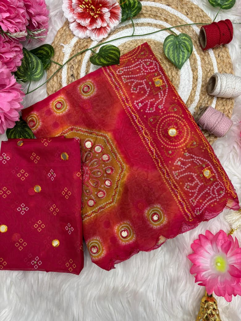 Premium Pure Tabby Silk Digital Print Saree with Gota Handwork
