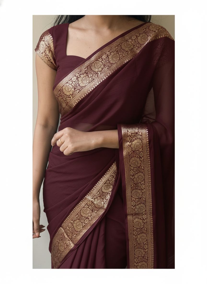 Premium Viscose Crepe Georgette Saree with Running Blouse