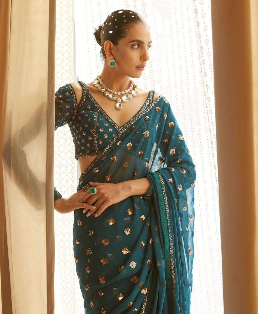 Heavy Faux Georgette Sequence Embroidery Saree 5mm Sequins Box Work