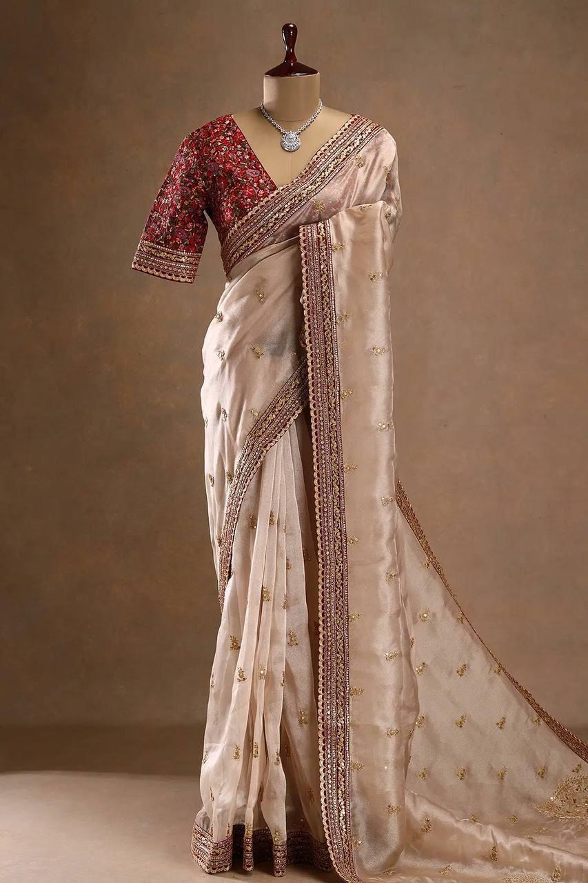 Pure Soft Zimmy Choo Silk Saree with Heavy Multi-Thread Embroidery & Sequin Work