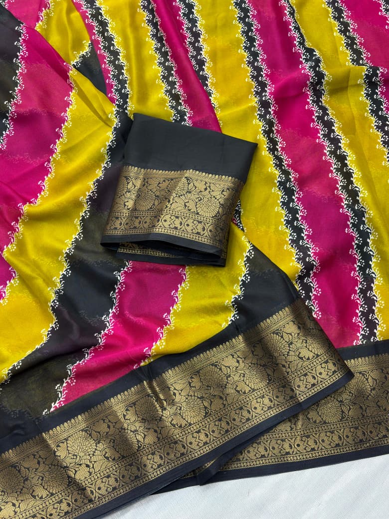 Dola Silk Printed Saree with All-Over Jacquard Border