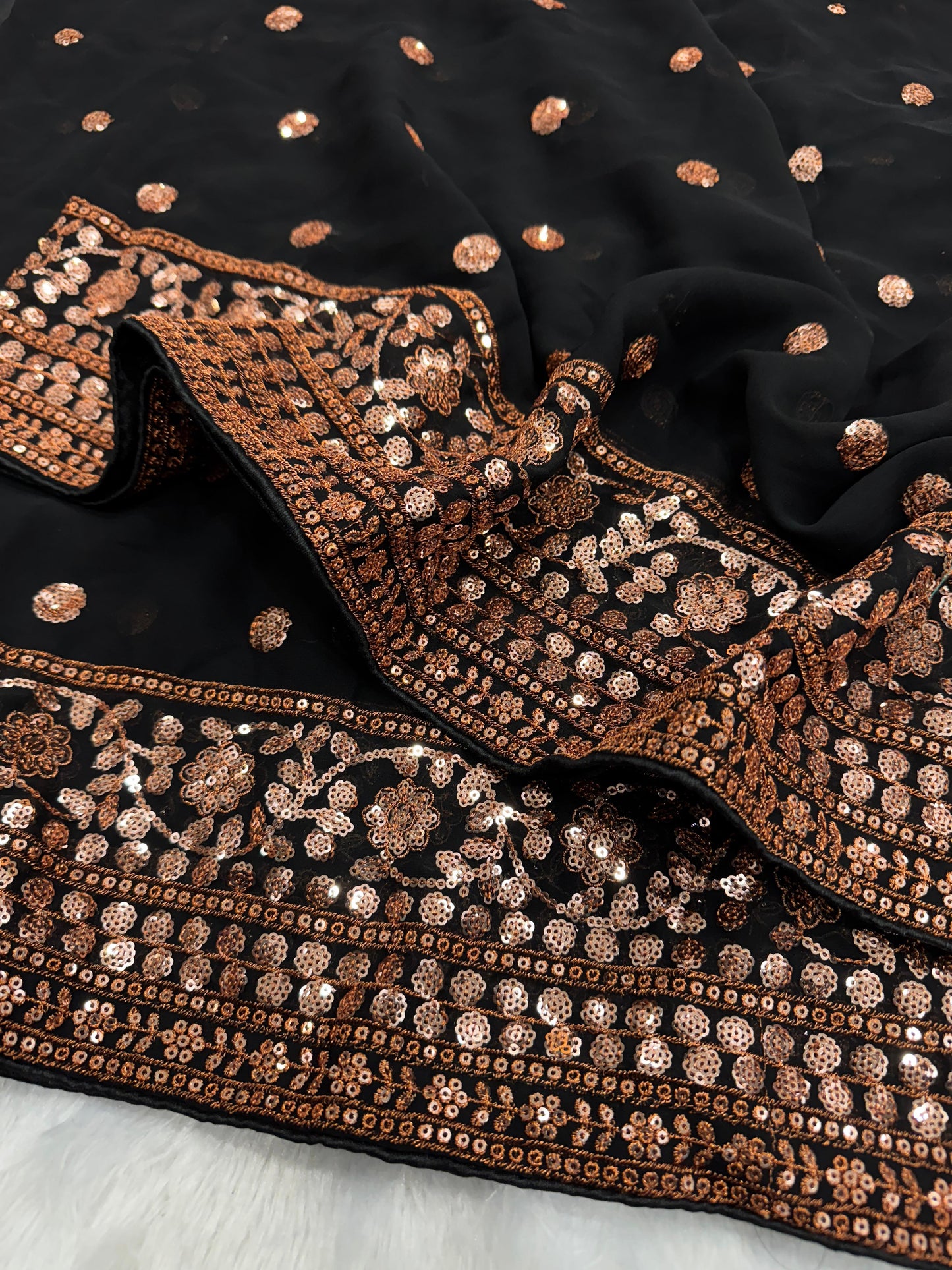 Heavy Soft Georgette Saree with Elegant Sequins Embroidery -BLACK