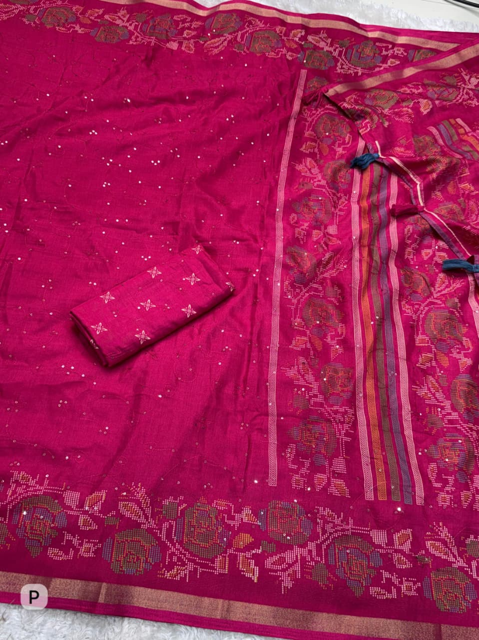 Premium Kashmiri Style Printed Mul Cotton Saree with Thread & Sequin Work
